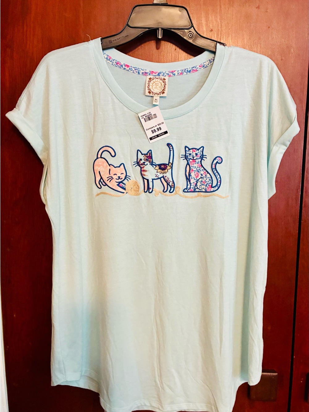Cat Graphic Short Sleeve Tee - Light Blue